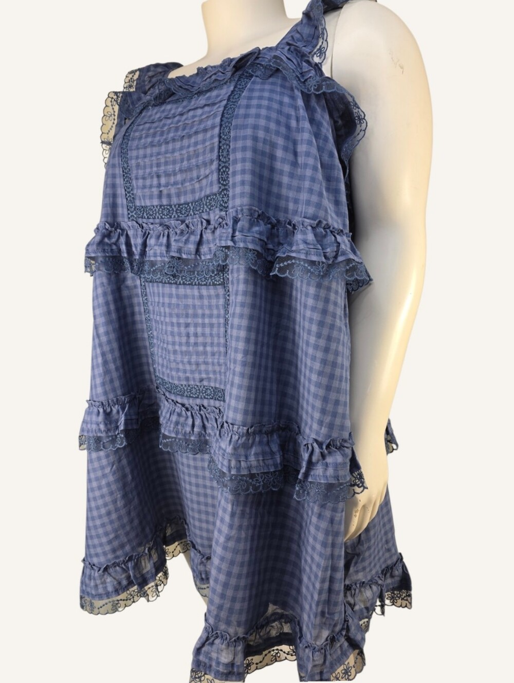 Torrid FESTI Blue Gingham Lace Ruffle Open Back Tiered Dress 2X NWT Cottagecore - Picture 2 of 11